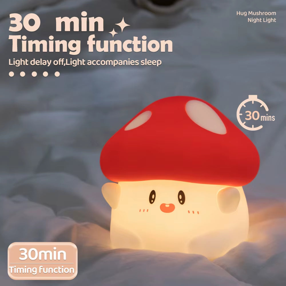 Mushroom LED Silicone Night Light Soft Sleeping Nursery Night Light Dimmable Timer Rechargeable Lamp Room Decor Baby Bedside Lam